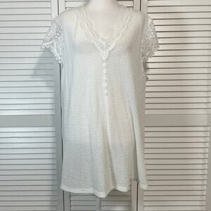 White Boho Floral Lace Waffle Knit Beach Cover Up Dress Women  XXL